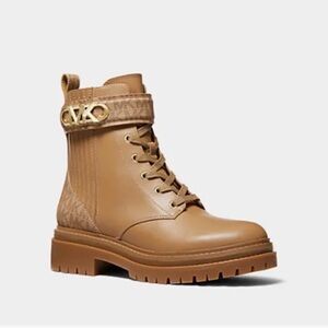 Michael Kors Brown Combat Boots with Gold Accent